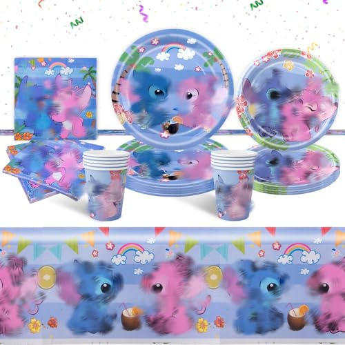 Luchild Partygeschirr Set- 51Pcs Blau Pappteller Kindergeburtstag Geburtstag Geschirr Set, Mädchen Junge Geburtstag Deko Party Supplies Set Becher Teller Tischdecke Servietten Tassen 10 Gäst