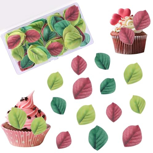 100 Pcs Essbare Cupcake Topper, Kuchen Dekoration,Essbare Grüne Blätter für Torte,Dschungel Tortendeko,Grüne Blätter aus Klebreis-Oblatenpapier, Cupcake Topper für Geburtstag Hochzeit (Bunt)