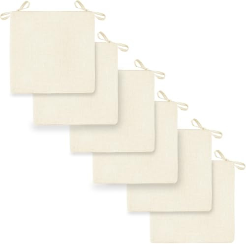 2/4/6er Set Sitzkissen Stuhl Waschbares Stuhlkissen mit Bindeband 40x40/45x45/50x50cm Rutschfestes Sitzpolster halbrund geeignet for Gartenstuhl, Esszimmerstuhl oder Bürostuhl(Beige,6pcs:45x45x5cm)