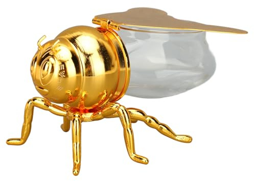 Pot à Miel en Forme D'abeille, Pot à Miel en Verre, Récipients à Miel, Distributeur de Miel, Sirop Décoratif, Condiments, Porte-sucre, Bol pour la Cuisine, la Maison, la (GOLD)