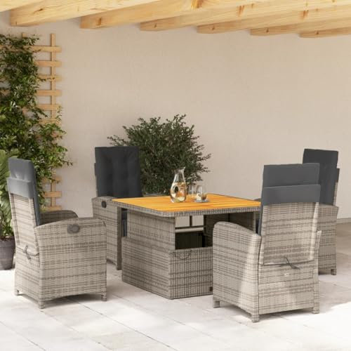 qohoio 5-TLG. Garten-Essgruppe mit Kissen GartenmöBel Set Garden Furniture Gartenset Tisch Und StüHle Essgruppe Outdoor Grau Poly Rattan - 3277342