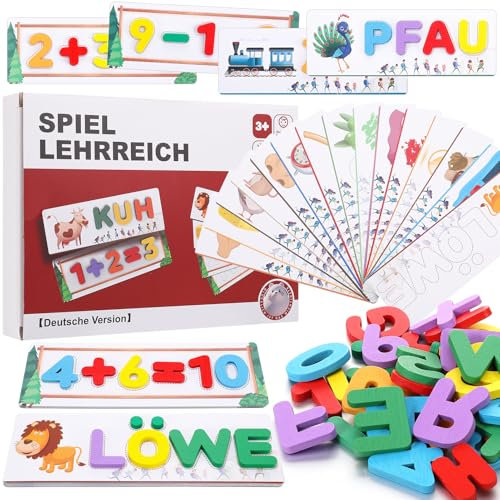 Buchstaben Lernen Lernspiele, Kinder Buchstaben Spiel Steckpuzzle Holz Spielzeug für Jungen und Mädchen ab 3 4 5 6 7 8 Jahre