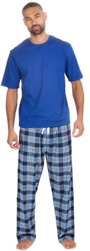 Conjunto de pijama de manga corta para hombre, de algodón, parte superior de forro polar cepillado, parte superior y pantalón, ropa de dormir o de descanso, Royal - Blanco marino, XXL