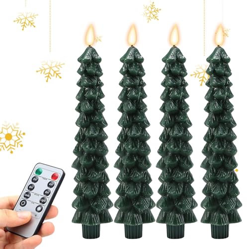 Julgransljus - Flamlösa julljus, 4 flamlösa koniska ljus för julgransdekoration, batteridrivna LED-ljus