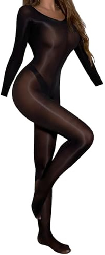 HTRUIYATY Damen Bodystocking Strumpfhose GläNzend Full Body Stockings Nylon Catsuit GanzköRper Strumpfhosen