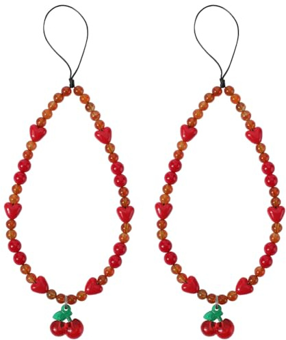 GORGECRAFT Lanière de Téléphone à Perles Rouges Dragonne en Agate Jolie Chaîne Anti Perte pour Téléphone Portable 2 pièce Exquise Faite à la Main Chaîne de Téléphone Portable Breloque de Téléphone