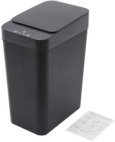 Mülleimer mit Sensor - 12L Elektrischer mülleimer Küchenabfalleimer mit Deckel - Automatischer Abfalleimer Trash Bin für Küche, Bad, Schlafzimmer und Hotel - Weiß No Noise (Schwarz)