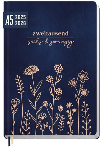 Häfft-Timer 2025/2026 A5 (Aug 25 - Sep 26) Hardcover Schülerkalender Fine Flowers blue Schulplaner, Schülerplaner, Studienplaner, Semesterplaner - nachhaltig & klimafreundlich