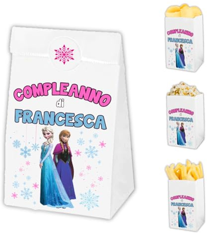 Auguriando 25 Sacchettini Compleanno Bambini Personalizzati Sacchetti Dopo Festa Regalo Personaggi Sacchetto Carta Regali dopofesta Caramelle Alimenti (Frozen)