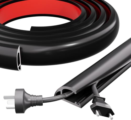 Esufeir 4M Side-open Floor Cable Cover Wire Protector Outdoor,Silicone Flexible Cable Tidy Strips,Self Adhesive Cord Hider Channel Wire Cover for Office Home Factories Garages,Black