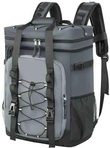 HIKERBRO Large Backpack Cooler,40 Cans Leak Proof & Waterproof & Insulated Cooler Backpack, Soft Cooler Bag for Men & Women, Ice Chest for Camping,Beach,Picnic,Lunch,Travel,Fishing (Gray)