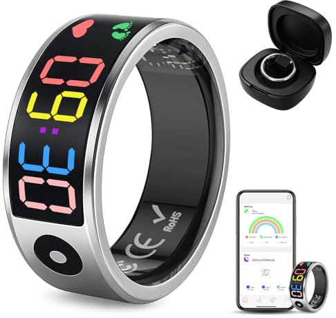 Smart Ring for Men Women, Sleep & Heart Rate Monitor Health Ring, Fitness Ring Heart Rate Blood Oxygen Sleep Monitor Step Counter Activity Tracker for Android iOS with Charging Case (#8-Q)