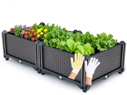 JQslycdmv Jardinera elevada de Polipropileno, jardineras Grandes, fáciles de Montar, rectangulares, aptas para Uso en Exteriores.