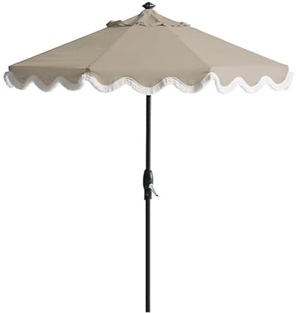Utomhus Trädgårdsparaply med Handvev, 210/270cm Tofs Patio Parasoll, UV50+ Skydd, Solskyddstak för Bakgård, Pool, Marknad(Khaki,9FT/270CM)