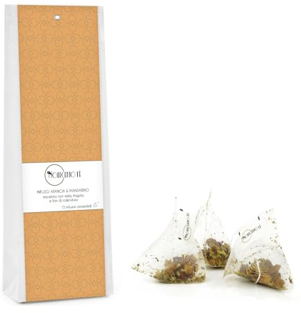 Novecento Tè® | Infuso Arancia e Mandarino - 15 Infusori Piramide | Tisana Arancia Mandarino | Miscela Fruttata Agrumi, Mela, Fragoline Bosco in Filtri