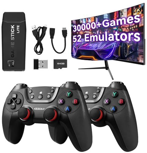 Forlarme M22 Retro Game Console –Support to with 30000+ Classic Games, 8K HD HDMI, Plug and Play Game Console, Upgrade Dual Wireless Controllers Gift for Teen and Partner Black