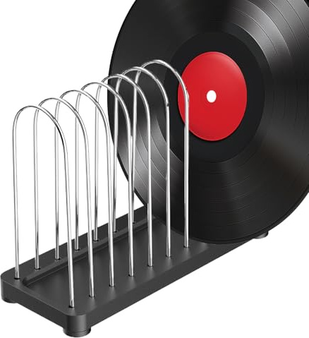Generico Supporto per Dischi da Archivio - Portadischi Metallico - Espositore Organizzato da Tavolo con 10 Slot Design Moderno per Studio Camera da Letto Soggiorno Casa e Home Teatro