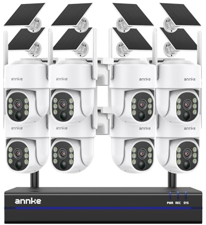 ANNKE 4MP Wireless Security Camera System, 16CH 4K NVR CCTV Camera System, 8PCS Solar Security Camera Outdoor Wireless with Color Night Vision, 360° Surveillance, 2-Way Audio, 2.4/5 GHz WiFi, No HDD