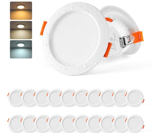 Sineyon LED Spots 230V, 20er Set LED Einbaustrahler 68mm, 5W Deckenspots Warmweiß 3000K Neutralweiß 4000K Kaltweiß 6000K, IP44 Spots Deckenleuchte Einbauleuchten Flach für Badezimmer Wohnzimmer