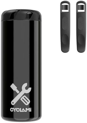 CYCLAMI Cassetta degli attrezzi per la riparazione della bicicletta, portatile, può essere fissata al telaio, per riporre vari strumenti di riparazione, 75 x 75 x 195 mm, nero