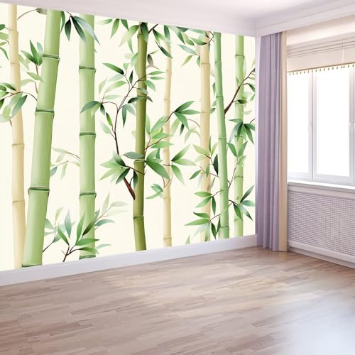Papel Pintado Murales 368 x 254 cm Fondo De Pantalla Moderna Decoración Crema, Patrón De Bambú Natural Art Papel tapiz fotográfico, Para Comedores Salones Habitaciones Fondo De Tv