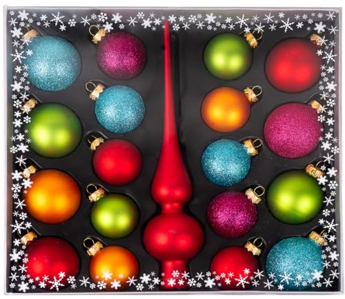 Weihnachtskugeln MAGIC Kugelsortiment Glas Dekor 19 TLG. mit Spitze Christbaumkugeln Christbaumschmuck Tannenbaum Deko Weihnachten (Mille Fiori)