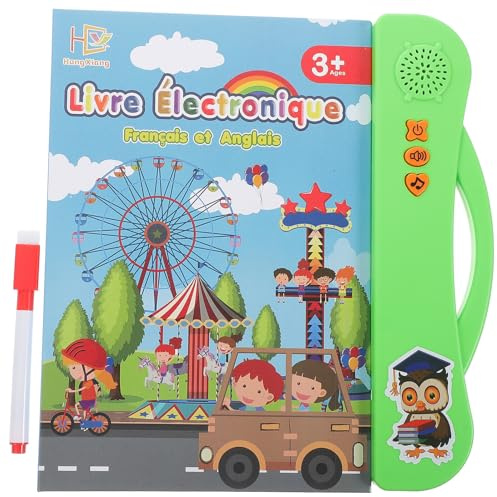 WEKAMOS Livre D’Apprentissage Électronique Bilingue Français-Anglais Interactif Vert 1 Pièce pour Garçon et Filles 1 à 5 Ans D’éveil Préscolaire Sensoriel Éducatif Compact et Léger Voyage