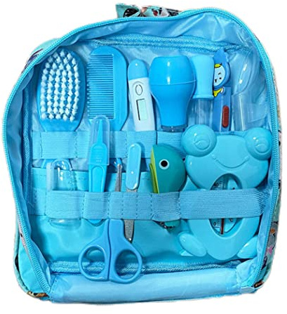 Baby sjukvård och groomingkit baby näsaspirator nagelklippare hårborstset nyfödd daglig rengöringssats 13 st/set, stil B, blå, första hjälpen