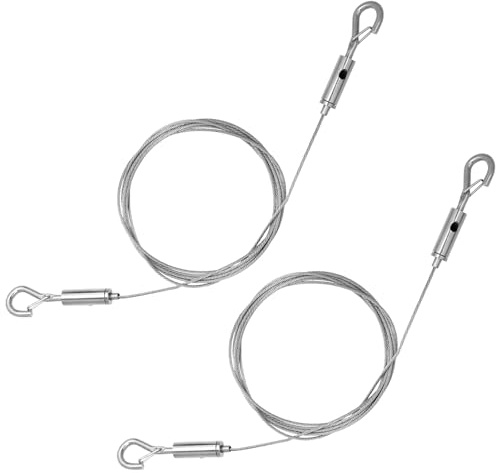 WJIAAA 2 Stück Drahtseil Einstellbar Stahlseil Seilaufhängung, 1m x 1,5mm Drahtseil Edelstahl mit Schleife Ösen und Haken Bis 50KG Bilder Aufhängen Seil Spannseil Fotoseil Lampe Gardinen Bilder (1m)