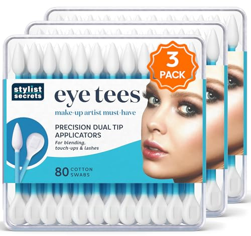 Fran Wilson EYE TEES COTTON TIPS 80 Count (3 PACK) - Precision Makeup Applicator, Double-sided Swabs with Pointed and Rounded Ends for Perfect Blending, Effective Cleaning and Precise Touch-ups