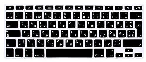 Russische/Deutsche Silikon Abdeckung für MacBook: Pro Retina 13''/15'' + Air 13 bis Mitte 2016 - A1369, A1466 + Wireless-Tastatur, mit EU Enter-Taste | Russian/German Silicon Cover - SCHWARZ