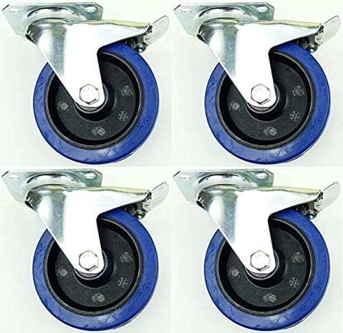 4 Stück 125mm Blue Wheels Lenkrollen mit Feststellbremse/Bremse FS Transportrollen Blau 200kg / Rad - INDUSTRIEQALITÄT (4x Brems)