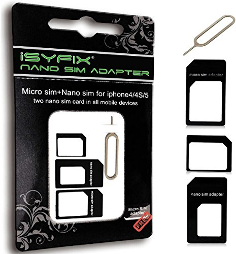 iSYFIX Sim Card Adapter Nano Micro - Standard 4 in 1 Converter Kit with Steel Tray Eject Pin