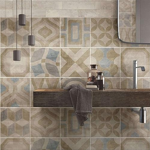 RE-COVERTILES - Adesivi per Piastrelle Bagno e Cucina 10 Pz 20x20 cm - PS00172 Decorazione murale in PVC impermeabile mattonelle mosaico stile cementine Azulejos