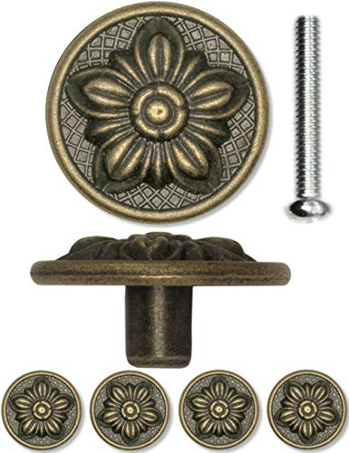 FUXXER® 4er Set Antike Möbelgriffe für Schubladen Landhaus Vintage Bronze Eisen Messing Küchengriffe Sideboard 30x15mm Blume 4er Set