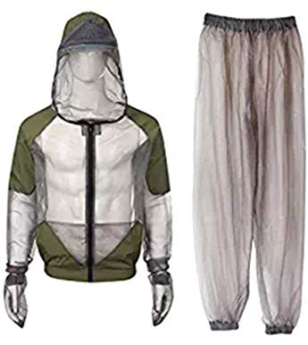BESPORTBLE,Tuta da zanzara professionale per esterni, 1 set di giacca in rete traspirante con cappuccio e pantaloni, protezione da insetti, mosche, gnats, no-See-Ums e moscerini, Grigio, XL