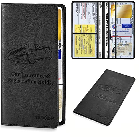 TILDOSAC Leder Auto Registrierung und Versicherung Kartenhalter, Auto Dokumentenhalter für Karten Führerschein mit Magnetverschluss (Schwarz, Groß), A Schwarz, Elegant