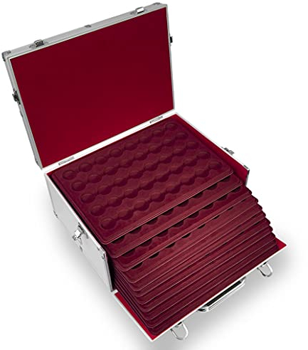 MC.Sammler Alu Münzenkoffer Münzkoffer inkl 11 Münztableaus für 440 STK 2 Euro Münzen in Kapseln bis 31mm (ohne Münzkapseln)