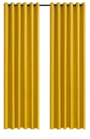 CHARKHAH Thermal Insulated Window Semi Blackout Curtains for Bedroom Living Room Ultra Soft Energy Saving Fabric with Eyelets Ring top and Pair of Curtain (Mustard, 46 Wide x 54 Drop)