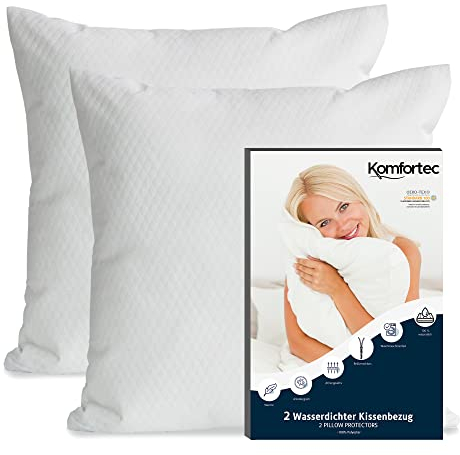 Komfortec Wasserdichter Kissenbezug 80x80 cm 2er Set mit Reißverschluss, Atmungsaktiv, Hypoallergen Kopfkissenbezüge 80x80, Anti-Milben, 2 Stück Kissenschoner 80x80, Weiß