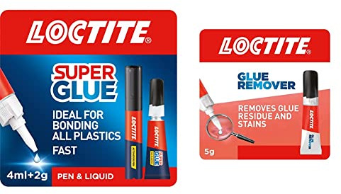 Loctite Super Glue All Plastics, Strong Plastic Glue, Easy to Use Instant Super Glue, Convenient Size 1x2g + 4ml & Glue Remover, Effective Adhesive Remover for Correcting Badly Bonded Items, 1 x 5g