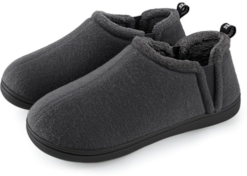 Snug Leaves Chaussons Hommes Laine fuzzy feutre mémoire Chaudes pantoufles antidérapantes Faux Sherpa Pantoufles avec double side gores élastiques Gris clair,42-43 EU