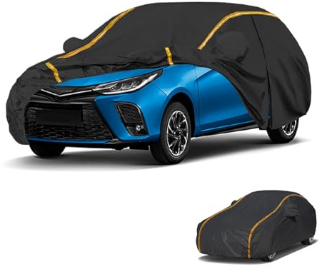 Bâche Voiture Étanche pour Toyota Yaris(1999-2024) Housse de Protection Voiture Exterieur,Résistant à la Neige par Tous Les Temps, Coupe-Vent,Durable, et résistante aux Rayures