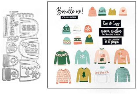 Sredwtk Pullover Strickmütze Stanzschablonen Weihnachten Metall Prägeschablonen Stanzformen Schneiden für DIY Karte Sammelalbum Scrapbooking Fotoalbum Deko Cutting Dies