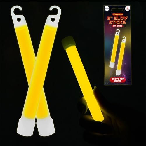 SRV Hub Lot de 2 bâtons fluorescents jaunes de 15 cm de long pour enfants et adultes – Bâtons lumineux ultra lumineux de 15 cm avec crochet à suspendre, idéal pour Halloween, mariage d'été, Noël