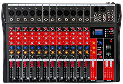 Professionell ljudmixer, 12 kanals DJ stereoljudsblandarkonsol USB Bluetooth Hall fördröjningseffekt, stereo DJ mixer digital ljudmixer förstärkare