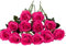 12 Pcs Fleurs de Rose Artificielle Fushia, Longues Tiges Fausse Roses en Soie pour Bouquet de Mariée Douche Nuptiale Décorations de Jardin à la Maison (Fuchsia)