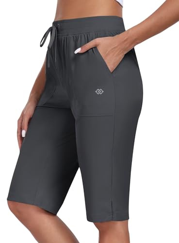MoFiz Cargoshorts dam sommar vandringsbyxor, lätta golfshorts med fickor för camping, sport, volleyboll, utomhus, Mörkgrå, L