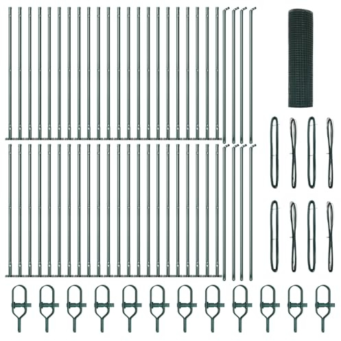vidaXL Recinzione in Filo Saldato con 13 Pali Flangiati Verde 0.6X100 m Soluzione di Recinzione Durevole in Metallo per le Necessità di Involucro da Giardino. Esterna Resistente ai Raggi UV Stile Tr