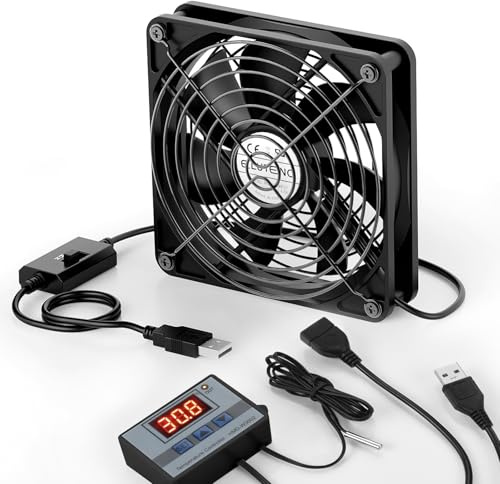 ELUTENG Ventilateur USB 140mm avec Régulateur de Température Numérique, Ventilateur PC 14cm Trois Vitesse Réglable 5V USB Cooling Fan pour PS5/PS4/Ordinateur Portable/TV Box/Routeur/Récepteur